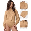 image:imageMANGOPOP Womens Satin Mock Turtle Neck Bodysuit Long Sleeve TopApricot
