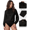image:imageMANGOPOP Womens Satin Mock Turtle Neck Bodysuit Long Sleeve TopBlack