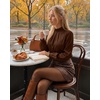 image:imageMANGOPOP Womens Satin Mock Turtle Neck Bodysuit Long Sleeve TopCoffee