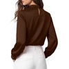 image:imageMANGOPOP Womens Satin Mock Turtle Neck Bodysuit Long Sleeve TopCoffee