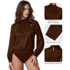 image:imageMANGOPOP Womens Satin Mock Turtle Neck Bodysuit Long Sleeve TopCoffee
