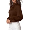 image:imageMANGOPOP Womens Satin Mock Turtle Neck Bodysuit Long Sleeve TopCoffee