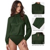 image:imageMANGOPOP Womens Satin Mock Turtle Neck Bodysuit Long Sleeve TopGreen