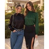 image:imageMANGOPOP Womens Satin Mock Turtle Neck Bodysuit Long Sleeve TopGreen