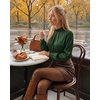 image:imageMANGOPOP Womens Satin Mock Turtle Neck Bodysuit Long Sleeve TopGreen