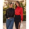 image:imageMANGOPOP Womens Satin Mock Turtle Neck Bodysuit Long Sleeve TopRed