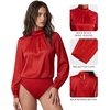 image:imageMANGOPOP Womens Satin Mock Turtle Neck Bodysuit Long Sleeve TopRed