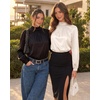 image:imageMANGOPOP Womens Satin Mock Turtle Neck Bodysuit Long Sleeve TopWhite