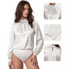 image:imageMANGOPOP Womens Satin Mock Turtle Neck Bodysuit Long Sleeve TopWhite