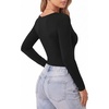 image:imageMANGOPOP Womens Scoop Neck Tops Long Sleeve Slim Fit T Shirt Basic TeeBlack Red