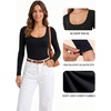 image:imageMANGOPOP Womens Scoop Neck Tops Long Sleeve Slim Fit T Shirt Basic TeeBlack White