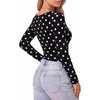 image:imageMANGOPOP Womens Scoop Neck Tops Long Sleeve Slim Fit T Shirt Basic TeeBlack White Polka Dots