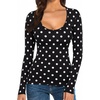 image:imageMANGOPOP Womens Scoop Neck Tops Long Sleeve Slim Fit T Shirt Basic TeeBlack White Polka Dots