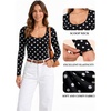 image:imageMANGOPOP Womens Scoop Neck Tops Long Sleeve Slim Fit T Shirt Basic TeeBlack White Polka Dots
