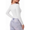 image:imageMANGOPOP Womens Scoop Neck Tops Long Sleeve Slim Fit T Shirt Basic TeeBlack White Red