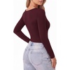 image:imageMANGOPOP Womens Scoop Neck Tops Long Sleeve Slim Fit T Shirt Basic TeeBurgundy