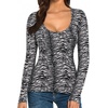 image:imageMANGOPOP Womens Scoop Neck Tops Long Sleeve Slim Fit T Shirt Basic TeeZebra Stripes