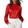 image:imageMANGOPOP Womens Satin Mock Turtle Neck Bodysuit Long Sleeve TopRed