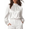 image:imageMANGOPOP Womens Satin Mock Turtle Neck Bodysuit Long Sleeve TopWhite