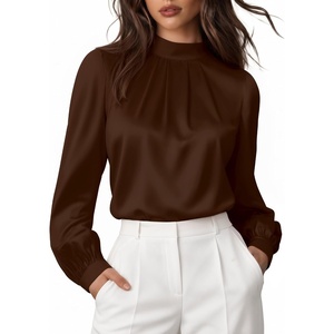 image:imageMANGOPOP Womens Satin Mock Turtle Neck Bodysuit Long Sleeve TopCoffee