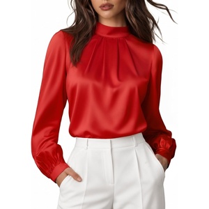 image:imageMANGOPOP Womens Satin Mock Turtle Neck Bodysuit Long Sleeve TopRed