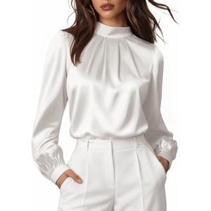 image:imageMANGOPOP Womens Satin Mock Turtle Neck Bodysuit Long Sleeve TopWhite