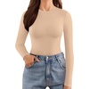 image:imageMANGOPOP Crew Neck Bodysuits for Women Long Sleeve Body Suit Going Out T Shirts Tops04long Sleeve Mocha Fleece Lined