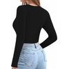 image:imageMANGOPOP Long Sleeve Bodysuits for Women Scoop Neck Body Suit Fleece Lined T Shirt TopsA Black