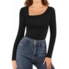 image:imageMANGOPOP Women Asymmetrical Neck Long Sleeve Basic T shirt Bodysuit TopsA01black