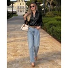 image:imageMANGOPOP Womens Button Down Long Sleeve Bodysuit Collared TopBlack
