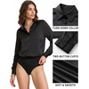 image:imageMANGOPOP Womens Button Down Long Sleeve Bodysuit Collared TopBlack