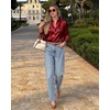image:imageMANGOPOP Womens Button Down Long Sleeve Bodysuit Collared TopBurgundy
