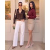 image:imageMANGOPOP Womens Button Down Long Sleeve Bodysuit Collared TopBurgundy