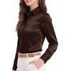 image:imageMANGOPOP Womens Button Down Long Sleeve Bodysuit Collared TopCoffee