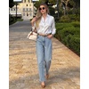 image:imageMANGOPOP Womens Button Down Long Sleeve Bodysuit Collared TopWhite