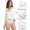 image:imageMANGOPOP Womens Button Down Long Sleeve Bodysuit Collared TopWhite