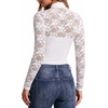 image:imageMANGOPOP Womens Lace Cut Out Mock Neck Long Sleeve Thong Bodysuit Fall Top02 White