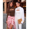 image:imageMANGOPOP Womens Lace Cut Out Mock Neck Long Sleeve Thong Bodysuit Fall TopBrown