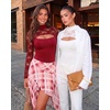 image:imageMANGOPOP Womens Lace Cut Out Mock Neck Long Sleeve Thong Bodysuit Fall TopBurgundy