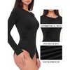 image:imageMANGOPOP Womens Long Sleeve Bodysuit Asymmetrical Neck Going Out Fall TopsBlack