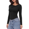 image:imageMANGOPOP Womens Long Sleeve Bodysuit Asymmetrical Neck Going Out Fall TopsBlack