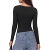 image:imageMANGOPOP Womens Long Sleeve Bodysuit Asymmetrical Neck Going Out Fall TopsBlack