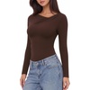image:imageMANGOPOP Womens Long Sleeve Bodysuit Asymmetrical Neck Going Out Fall TopsCoffee