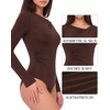 image:imageMANGOPOP Womens Long Sleeve Bodysuit Asymmetrical Neck Going Out Fall TopsCoffee