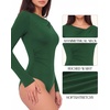 image:imageMANGOPOP Womens Long Sleeve Bodysuit Asymmetrical Neck Going Out Fall TopsGreen