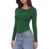 image:imageMANGOPOP Womens Long Sleeve Bodysuit Asymmetrical Neck Going Out Fall TopsGreen