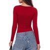 image:imageMANGOPOP Womens Long Sleeve Bodysuit Asymmetrical Neck Going Out Fall TopsRed