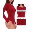 image:imageMANGOPOP Womens Long Sleeve Bodysuit Asymmetrical Neck Going Out Fall TopsRed