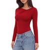 image:imageMANGOPOP Womens Long Sleeve Bodysuit Asymmetrical Neck Going Out Fall TopsRed