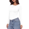 image:imageMANGOPOP Womens Long Sleeve Bodysuit Asymmetrical Neck Going Out Fall TopsWhite